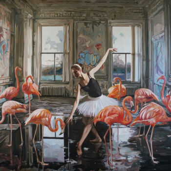 Painting titled "Ballet lesson VII" by Janusz Orzechowski, Original Artwork, Oil Mounted on Wood Stretcher frame