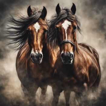 Schilderij getiteld "Horses Together" door Jared Gonthier, Origineel Kunstwerk, Acryl