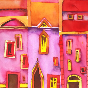 Schilderij getiteld "Old Town 09" door Jaroslaw Filipek, Origineel Kunstwerk, Aquarel