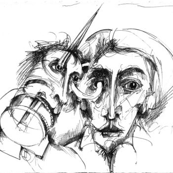 Disegno intitolato "Covid-19 contaminé18" da Pierre Andrillon (Jasinski), Opera d'arte originale, Inchiostro