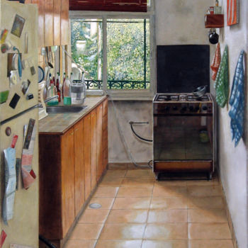Картина под названием "Kitchen Interior" - Jonathan Beck, Подлинное произведение искусства, Масло
