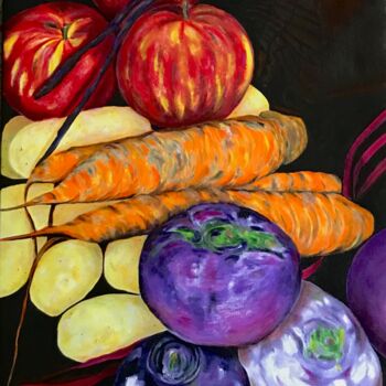 Painting titled "Nature morte aux go…" by Jchadima, Original Artwork, Oil Mounted on Wood Stretcher frame