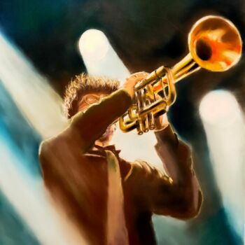 Рисунок под названием "le trompettiste" - Jean Alvarez, Подлинное произведение искусства, Пастель Установлен на Другая жестк…