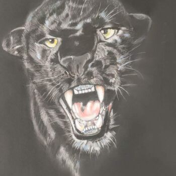 Drawing titled "félins 1" by Jean Alvarez, Original Artwork, Pastel