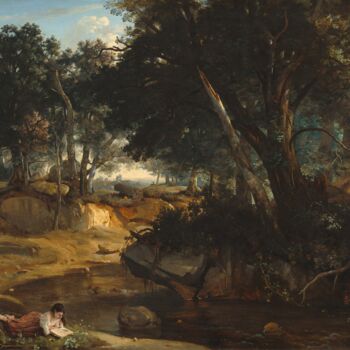 Malarstwo zatytułowany „Forêt de Fontainebl…” autorstwa Jean-Baptiste-Camille Corot, Oryginalna praca, Olej
