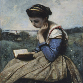 绘画 标题为“Une femme qui lit” 由Jean-Baptiste-Camille Corot, 原创艺术品, 油