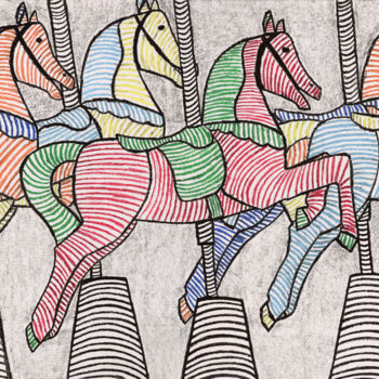 Dessin intitulée "Carrousel" par Jean-Charles Hecquet, Œuvre d'art originale, Craie