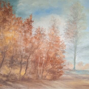 Painting titled "Vent d'automne" by Jean-Claude Bemben, Original Artwork, Oil Mounted on Wood Stretcher frame