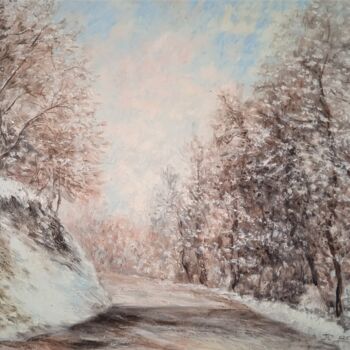 Painting titled "Route du plateau d'…" by Jean-Claude Bemben, Original Artwork, Oil Mounted on Wood Stretcher frame