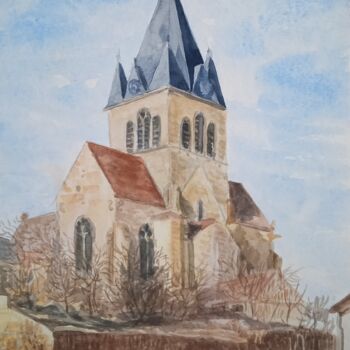 Zeichnungen mit dem Titel "Vue de l'Eglise de…" von Jean-Claude Bemben, Original-Kunstwerk, Aquarell