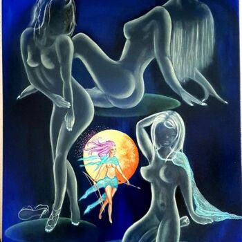Pintura titulada "Beautés en Bleus" por Jean Claude Michel, Obra de arte original, Acrílico Montado en Bastidor de camilla d…