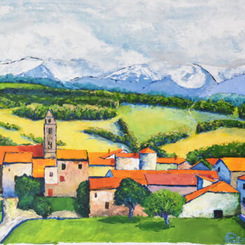 Painting titled "Village pyrénéen" by Jean-Claude Pelletier, Original Artwork, Acrylic