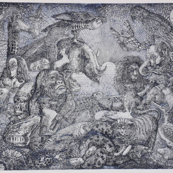 Incisioni, stampe intitolato "Hommages des animau…" da Jean-François Jullien, Opera d'arte originale, Acquaforte
