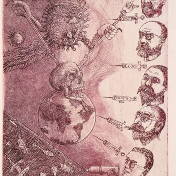 Printmaking titled "La science est venu…" by Jean-François Jullien, Original Artwork, Etching Mounted on Aluminium