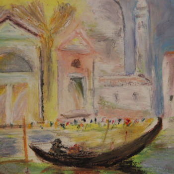 Schilderij getiteld "Venise gondoles dev…" door Jean-Jacques Gastaud, Origineel Kunstwerk, Pastel