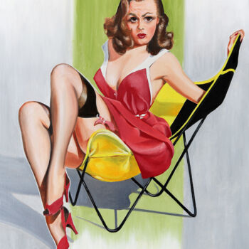 Painting titled "pin up - d'après El…" by Jean-Jacques Venturini, Original Artwork, Oil Mounted on Wood Stretcher frame