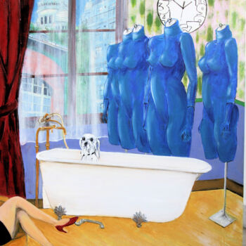제목이 "L'heure du bain"인 미술작품 Jean-Luc Gaillard로, 원작, 기름 나무 들것 프레임에 장착됨