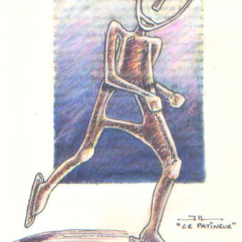 Dessin intitulée "Le patineur, étude" par Jean-Luc Lacroix (JL LACROIX), Œuvre d'art originale, Encre