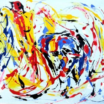 Painting titled "Corrida laquée" by Jean-Luc Lopez, Original Artwork, Oil Mounted on Wood Stretcher frame