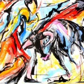 Painting titled "216 - Corrida" by Jean-Luc Lopez, Original Artwork, Oil