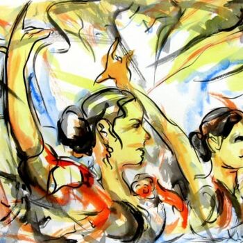 Peinture intitulée "96 - Flamenco" par Jean-Luc Lopez, Œuvre d'art originale, Encre