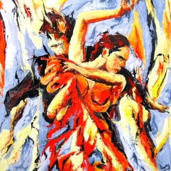 Schilderij getiteld "905 Couple de flame…" door Jean-Luc Lopez, Origineel Kunstwerk, Olie Gemonteerd op Frame voor houten br…