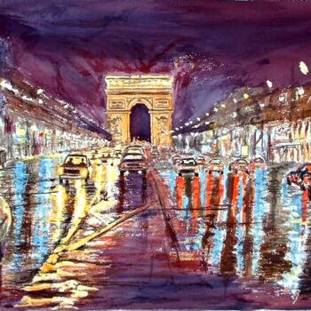 Painting titled "Pluie sur champs él…" by Jean-Luc Lopez, Original Artwork, Watercolor