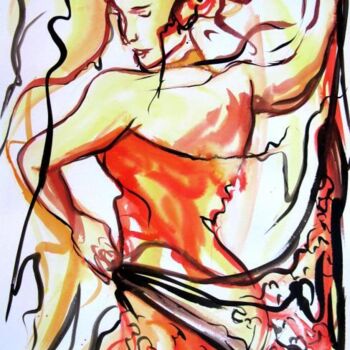 Schilderij getiteld "124 Flamenco au fou…" door Jean-Luc Lopez, Origineel Kunstwerk, Aquarel