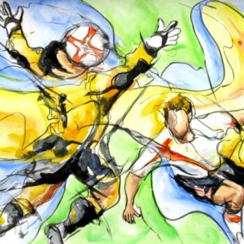 Painting titled "148- Goal fusillé" by Jean-Luc Lopez, Original Artwork, Watercolor