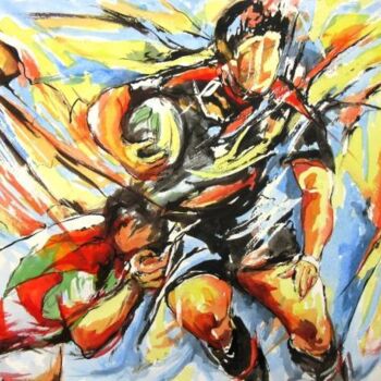 Painting titled "Rugby de passes" by Jean-Luc Lopez, Original Artwork, Ink
