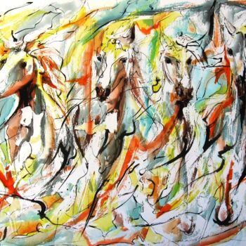 Pintura titulada "Vent de Camargue" por Jean-Luc Lopez, Obra de arte original, Tinta