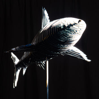 Sculpture intitulée "Chromium Shark" par Jean-Luc Negro, Œuvre d'art originale, Métaux