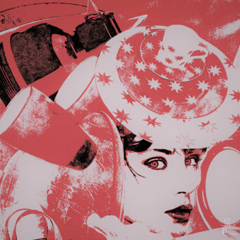 Collages titulada "Regard rouge" por Jean-Marc Ambrosini, Obra de arte original, Trabajo Digital 2D Montado en Bastidor de c…