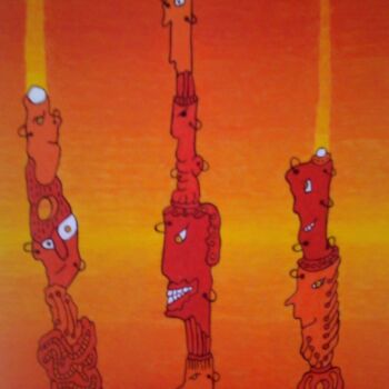 Картина под названием "serie "totem" 2" - Jean Marc Boissy, Подлинное произведение искусства, Масло