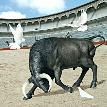 Arts numériques intitulée "Le Taureau de Combat" par Jean-Marie Gitard (Mr STRANGE), Œuvre d'art originale, Photo montage Mo…