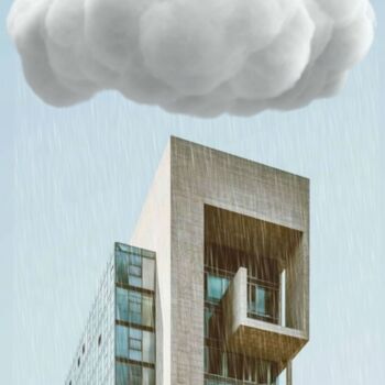 Digital Arts titled "Tower, Cloud and Ra…" by Jean-Marie Gitard (Mr STRANGE), Original Artwork, Photo Montage Mounted on Oth…