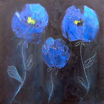 Painting titled "FLEURS BLEUES" by Jean-Michel Liewig, Original Artwork, Oil