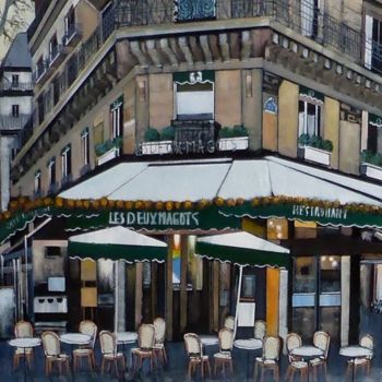 Painting titled "les deux magots" by Jean-Michel Yon, Original Artwork, Oil Mounted on Wood Stretcher frame