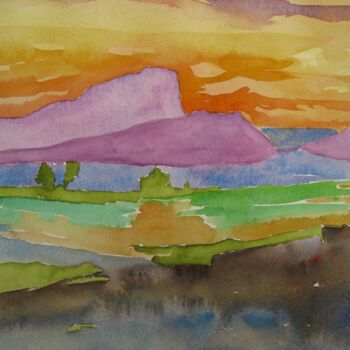 Painting titled "Coucher de soleil d…" by Jean-Noël Le Junter, Original Artwork, Watercolor