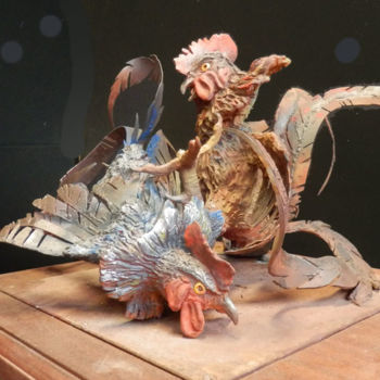 Escultura titulada "Combat de coqs" por Jean Paul Constant, Obra de arte original, Terracota