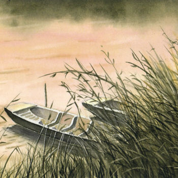 Peinture intitulée "Au bord de l' eau..." par Jean-Paul Ramon, Œuvre d'art originale, Aquarelle