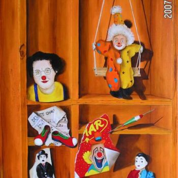 Painting titled "Clowns dans le bois" by Jean Paul Tersin, Original Artwork, Oil