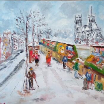 Pintura titulada "PARIS LES BOUQUINIS…" por Jean Pierre Jumeaux, Obra de arte original, Oleo Montado en Bastidor de camilla…