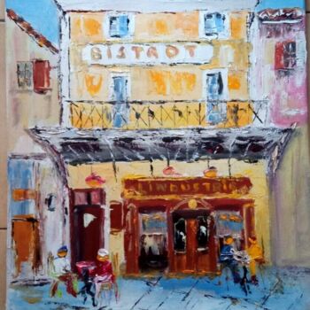 Painting titled "BISTROT DE L INDUST…" by Jean Pierre Jumeaux, Original Artwork, Oil Mounted on Wood Stretcher frame