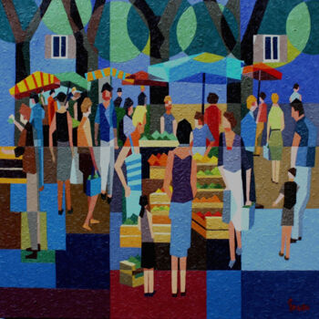 Painting titled "Marche de PRAYSSAC…" by Jean Rougerie, Original Artwork, Oil Mounted on Wood Stretcher frame
