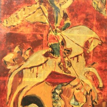 Pintura titulada "St Georges et le Dr…" por Jean Xavier Combe, Obra de arte original, Oleo Montado en Panel de madera