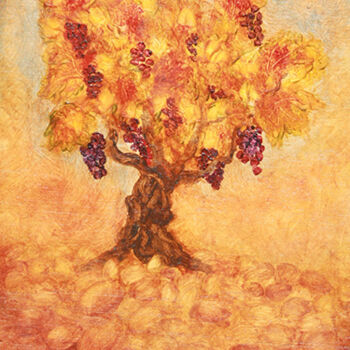 Peinture intitulée "Cep en automne. #ar…" par Jean Xavier Combe, Œuvre d'art originale, Huile Monté sur Panneau de bois