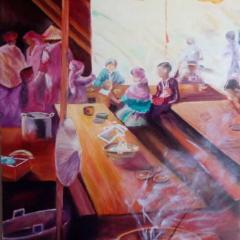 Peinture intitulée "pose déjeuner" par Jeanine Adell, Œuvre d'art originale, Huile
