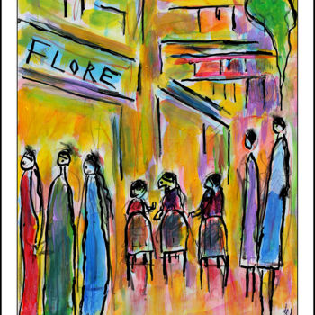 Ζωγραφική με τίτλο "Café FLORE,PARIS" από Jean Mirre, Αυθεντικά έργα τέχνης, Λάδι