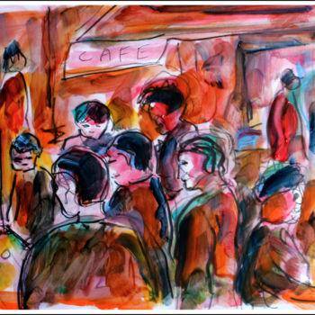 Картина под названием "Bar à Paris" - Jean Mirre, Подлинное произведение искусства, Масло